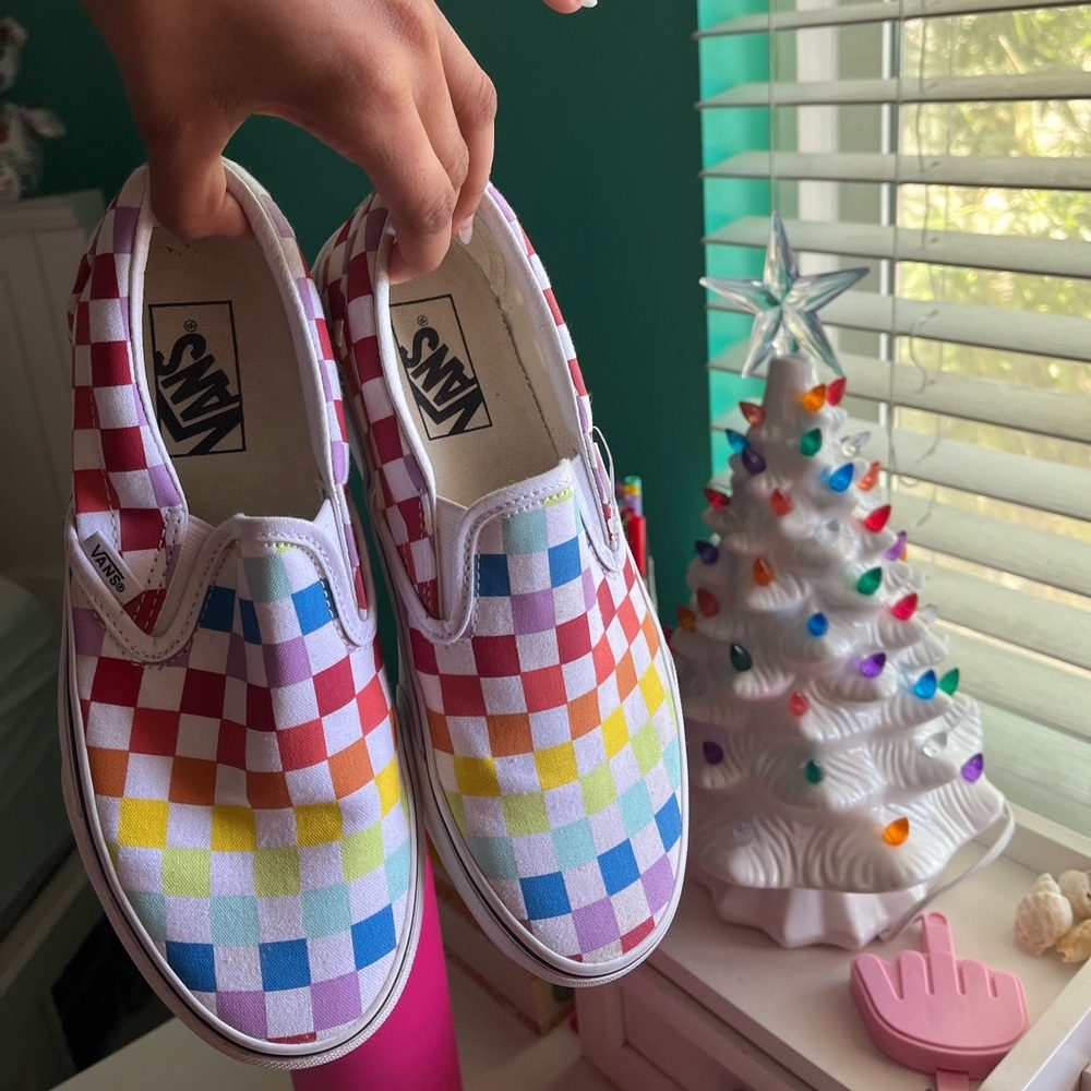 Rainbow slip on vans